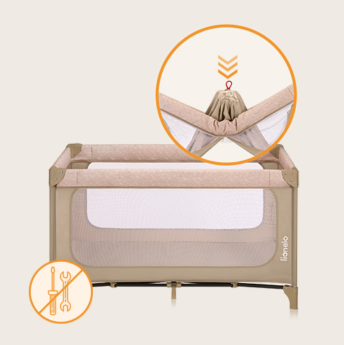 Lionelo Jasmin Easy Fold Beige Sand — Lit bébé 2en1