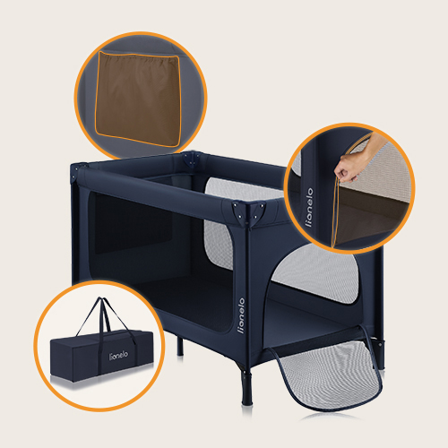 Lionelo Jasmin Easy Fold Blue Navy — Lit bébé 2en1