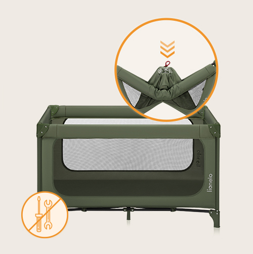 Lionelo Jasmin Easy Fold Green Olive — Lit bébé 2en1