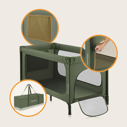 Lionelo Jasmin Easy Fold Green Olive — Lit bébé 2en1