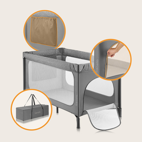 Lionelo Jasmin Easy Fold Grey Stone — Lit bébé 2en1
